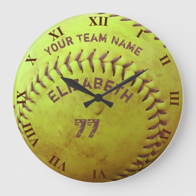 Dirty Softball Name Team Number Ball Large Clock (Front)