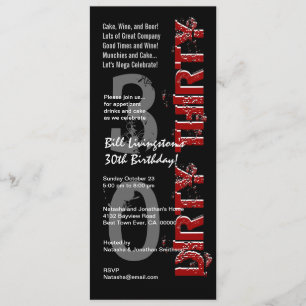 DIRTY THIRTY 30th Birthday Party Black Red Tall Invitation