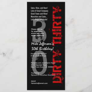 DIRTY THIRTY Birthday Black White Red Tall Invitation