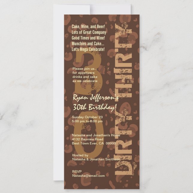 DIRTY THIRTY Birthday Chocolate Coffee Tall Invitation (Front)