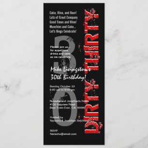 DIRTY THIRTY Birthday Party Black White Red Tall Invitation