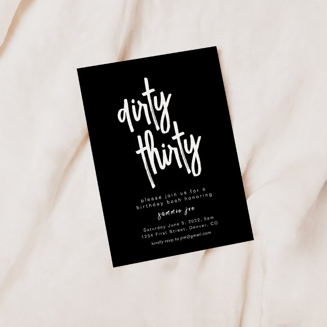 Dirty Thirty Black Birthday Invitation Template (Creator Uploaded)