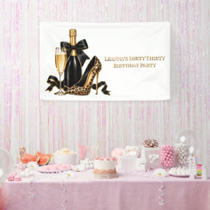 Dirty Thirty Black Gold Birthday Party Welcome Banner