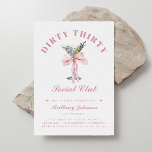 Dirty Thirty Bow & Martini 30th Birthday Invitation