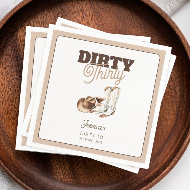 Dirty Thirty Cocktail Western 30th Birthday Party Napkin (Dirty Thirty Cocktail Western 30th Birthday Party Napkins)