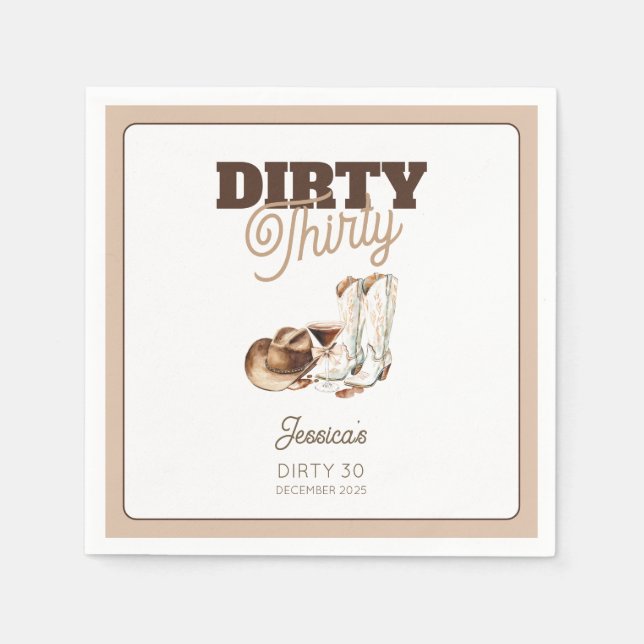 Dirty Thirty Cocktail Western 30th Birthday Party Napkin (Front)