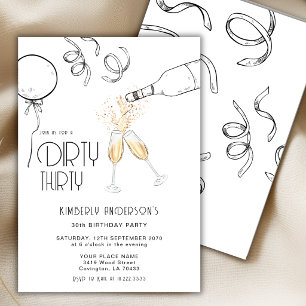 Dirty Thirty Hand Draw Champagne 30th Birthday Invitation