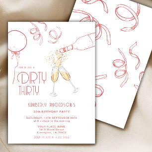 Dirty Thirty Hand Draw Champagne Pink Birthday  Invitation