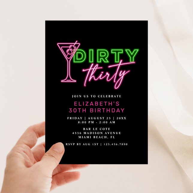 Dirty Thirty Neon Green & Pink 30TH Birthday Invitation (Creator Uploaded)