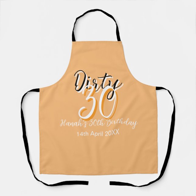 Dirty thirty orange white simple retro birthday ad apron (Front)