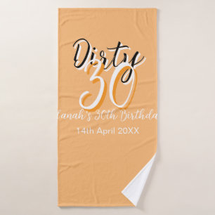 Dirty thirty orange white simple retro birthday ad bath towel