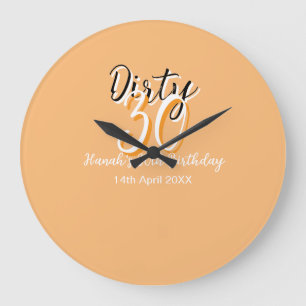 Dirty thirty orange white simple retro birthday ad large clock