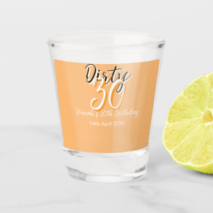 Dirty thirty orange white simple retro birthday ad shot glass