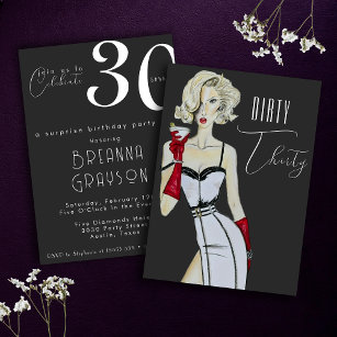Dirty Thirty Pin Up Girl Surprise 30th Birthday Invitation