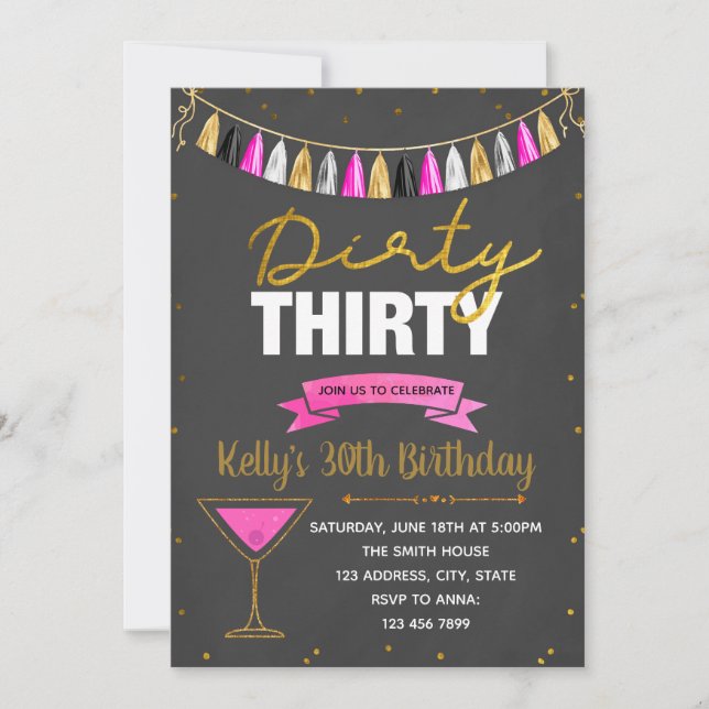 Dirty thirty pink party invitation (Front)