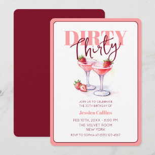 Dirty Thirty Pink Red Cocktail 30th Birthday Party Invitation
