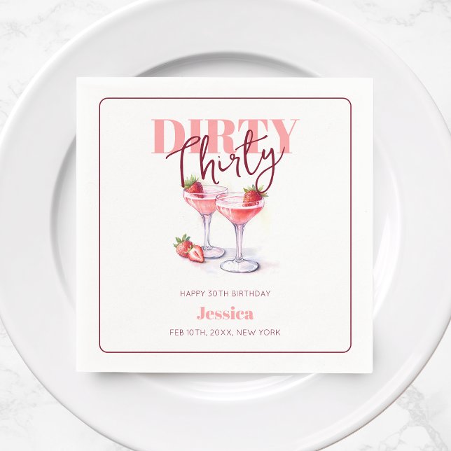 Dirty Thirty Strawberry Martini 30th Birthday Napkin (Dirty Thirty Strawberry Martini 30th Birthday Napkins)