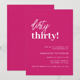 Dirty Thirty Vibrant Hot Pink Birthday Party Invitation
