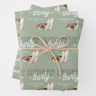 Dirty Thirty Western Cowgirl 30th Birthday Party Wrapping Paper Sheet