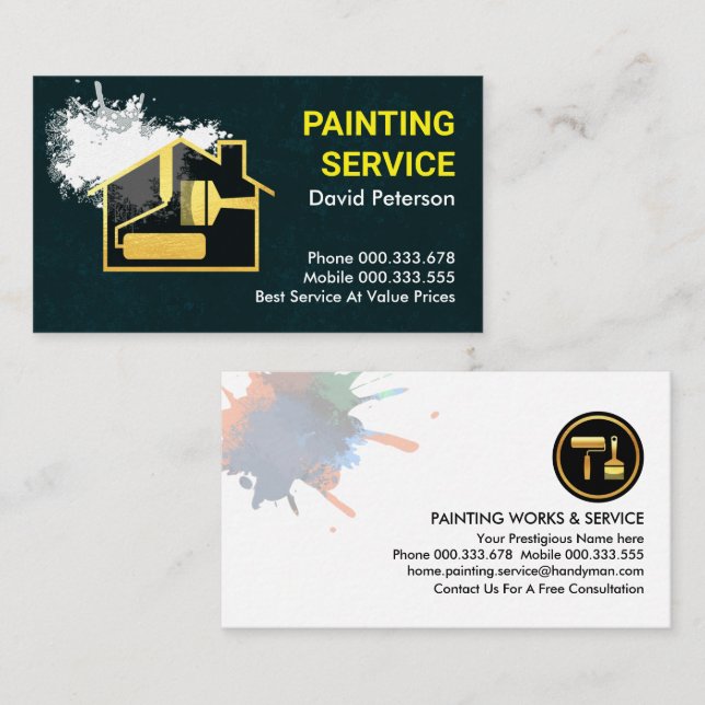 Dirty Wall Paint Splatter Handyman Business Card (Front/Back)