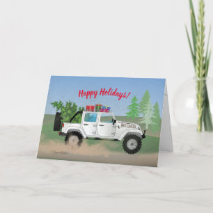 Dirty White 4wd Truck, Christmas Tree, Holiday Card