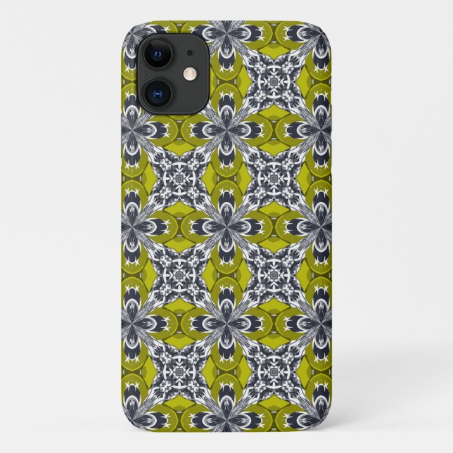 Dirty Yellow Grey and White Repeat Tile Pattern Case-Mate iPhone Case (Back)