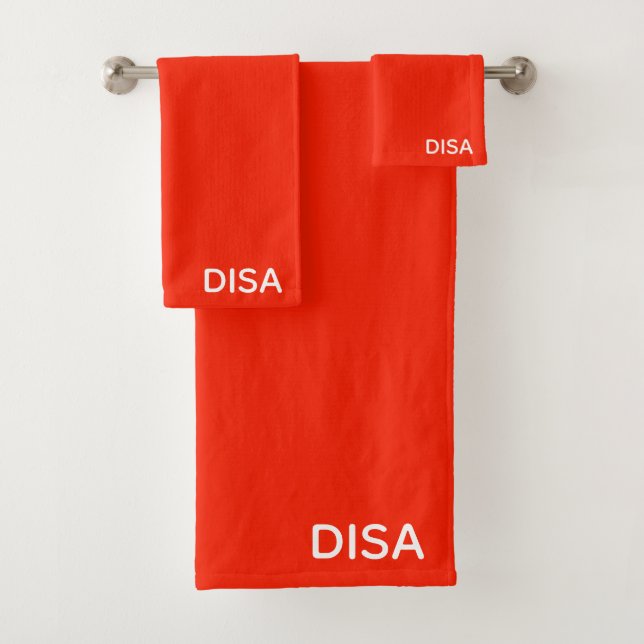 Disa Red colour name Bath Towel Set (Insitu)