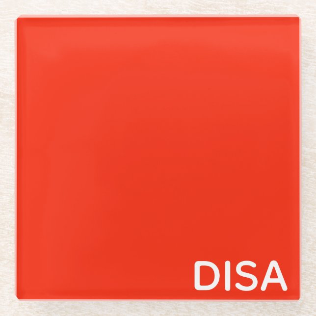 Disa Red colour name Glass Coaster (Front)