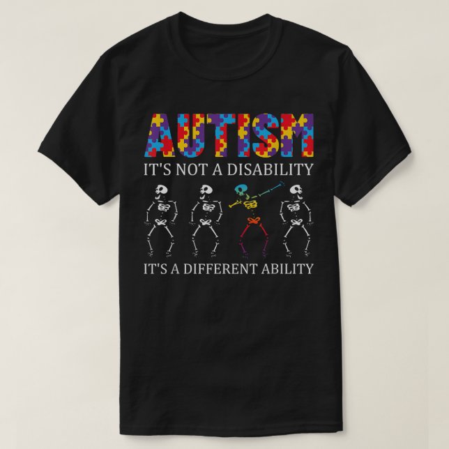 Disability Awareness Funny Dabbing Skeleton Autism T-Shirt (Design Front)