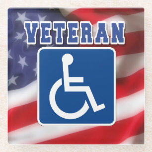 Disabled Handicapped Veteran USA Glass Coaster