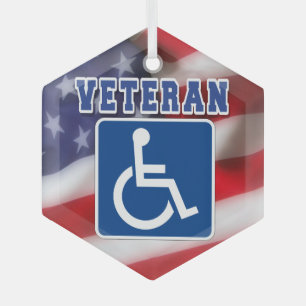 Disabled Handicapped Veteran USA Glass Tree Decoration