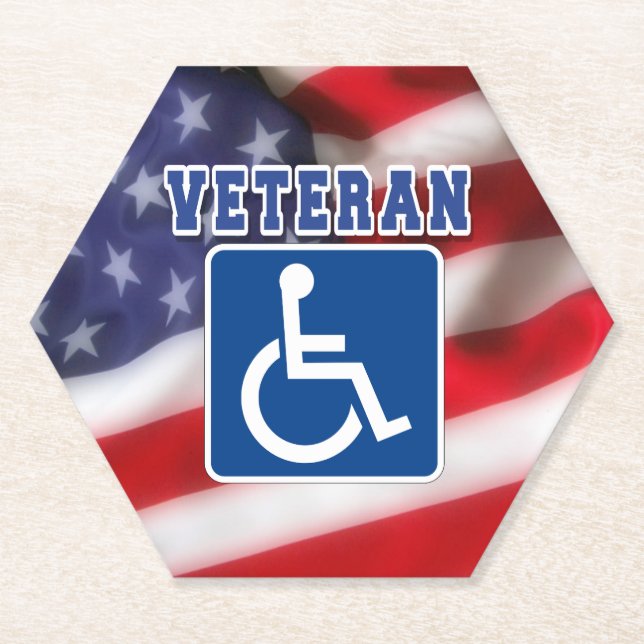 Disabled Handicapped Veteran USA Paper Coaster (Front)