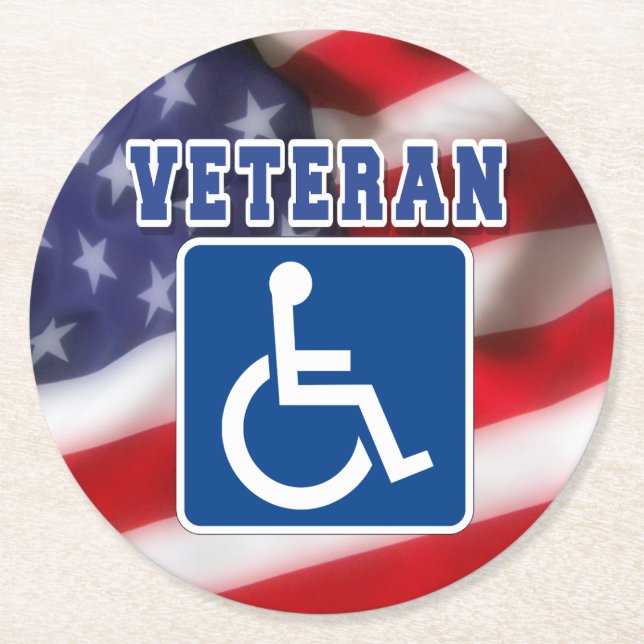 Disabled Handicapped Veteran USA Round Paper Coaster (Front)