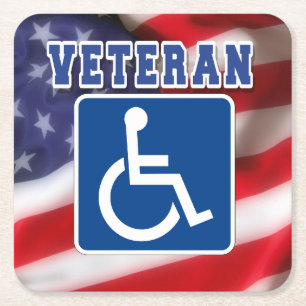 Disabled Handicapped Veteran USA Square Paper Coaster