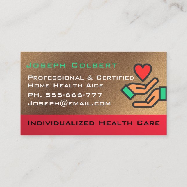 Disabled Homecare Caregiver Nurse Heart in Hand  Business Card (Front)