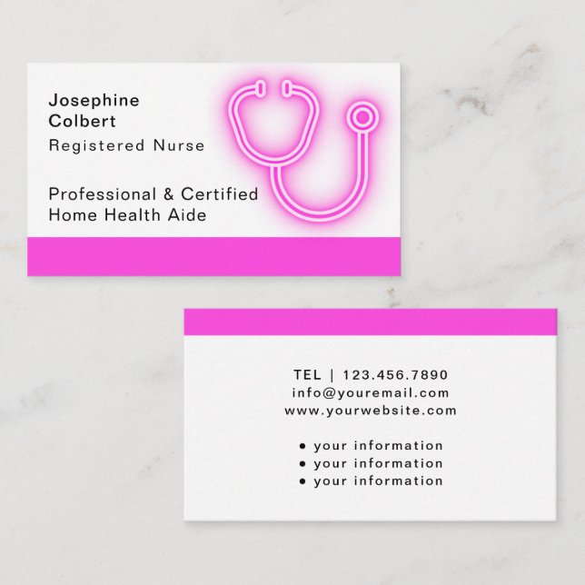 Disabled Homecare Caregiver Nurse Pink Stethoscope Business Card (Front/Back)