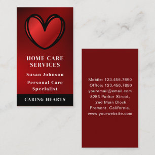 Disabled Homecare Caregiver Nurse Red Heart Business Card
