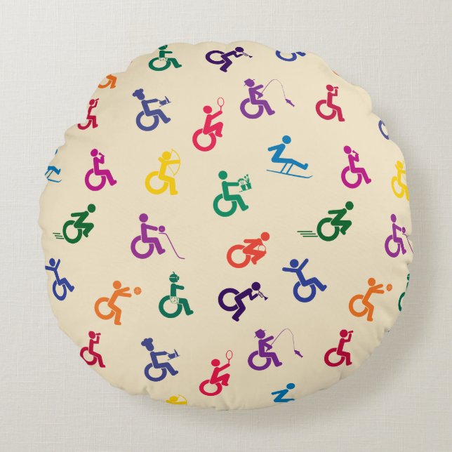 Disabled Stickman Having Fun! Round Cushion (Front)