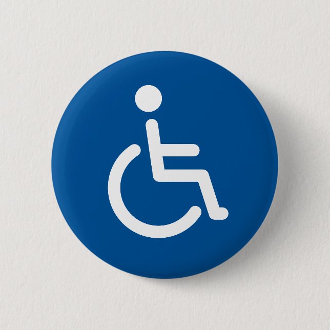 Disabled symbol or blue and white handicap sign 6 cm round badge (Front)