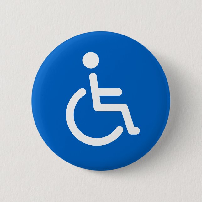 Disabled symbol or blue and white handicap sign 6 cm round badge (Front)
