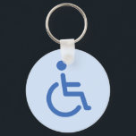 Disabled symbol or blue handicap toilet keychain<br><div class="desc">Keychain or keyring featuring a blue disabled sign or handicap symbol with a handicapped man sitting down in a wheelchair. The classic symbol used for handicap parking,  toilets for disabled and handicapped persons and more. Also available in other colours.</div>