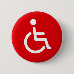 Disabled symbol or red and white handicap sign 6 cm round badge