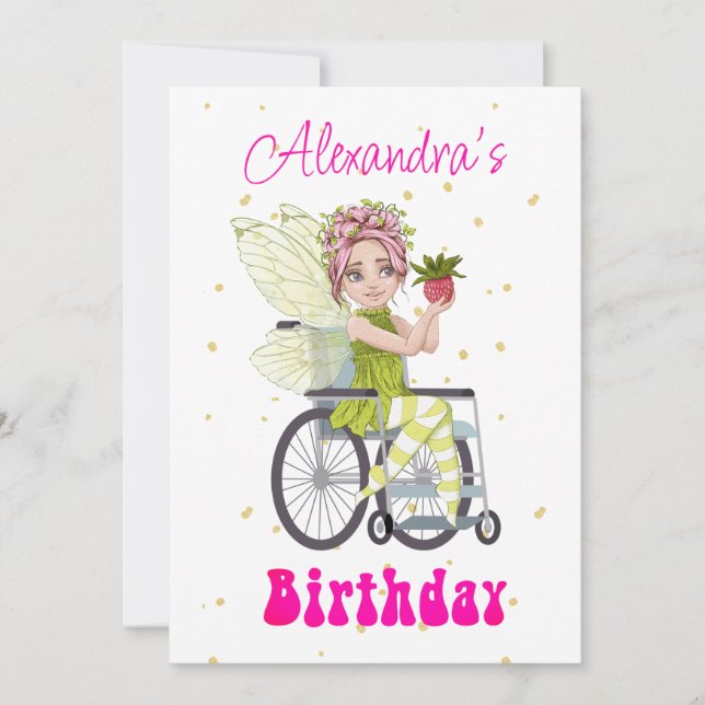 Disabled Wheelchair Fairy Pink Hair Girls Birthday Invitation (Front)