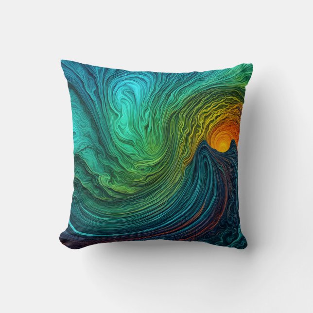 "Disappearing Sun" Abstract Fractal Waves Cushion (Front)