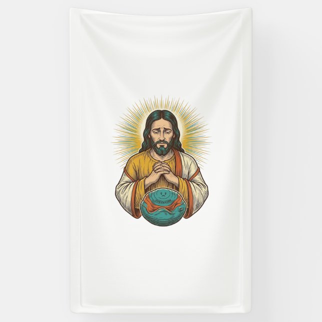 Disappointed Jesus Deflated Exercise Ball Gym Fail Banner (Vertical)
