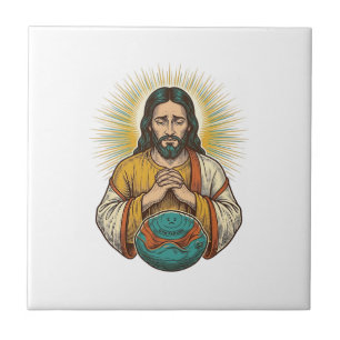 Disappointed Jesus Deflated Exercise Ball Gym Fail Ceramic Tile