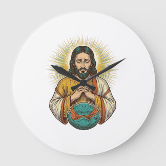 Disappointed Jesus Deflated Exercise Ball Gym Fail Large Clock