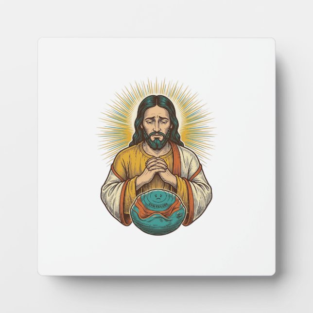 Disappointed Jesus Deflated Exercise Ball Gym Fail Plaque (Front)