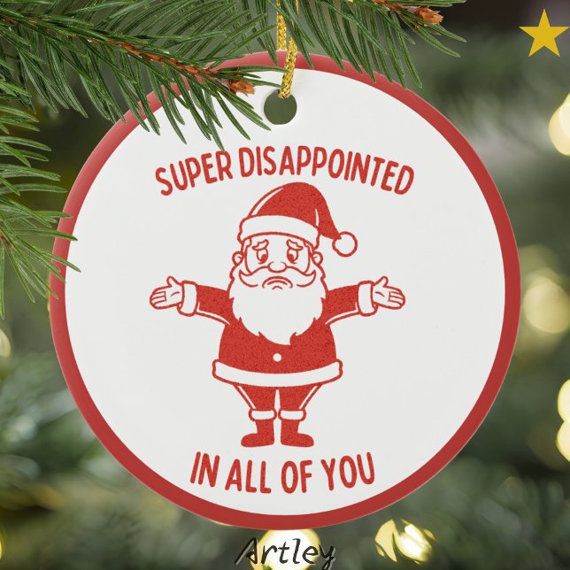 Disappointed Retro Style Naughty Santa Christmas  Ceramic Ornament (Creator Uploaded)