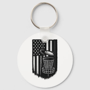 Disc Golf American Flag Patriotic Sket Graphic Key Ring